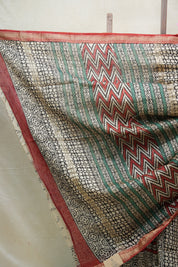 Cream-Black HBP Cotton Silk Saree With Maheshwari Border - SRCBCSS1209