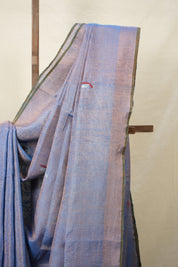 Aqua Blue Copper Tissue Linen Jamdani Saree With Tassels - SRABCTLJS129