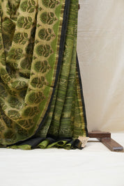 Moss Green HBP Cotton Silk Saree With Chanderi Border - SRMGCSS1218