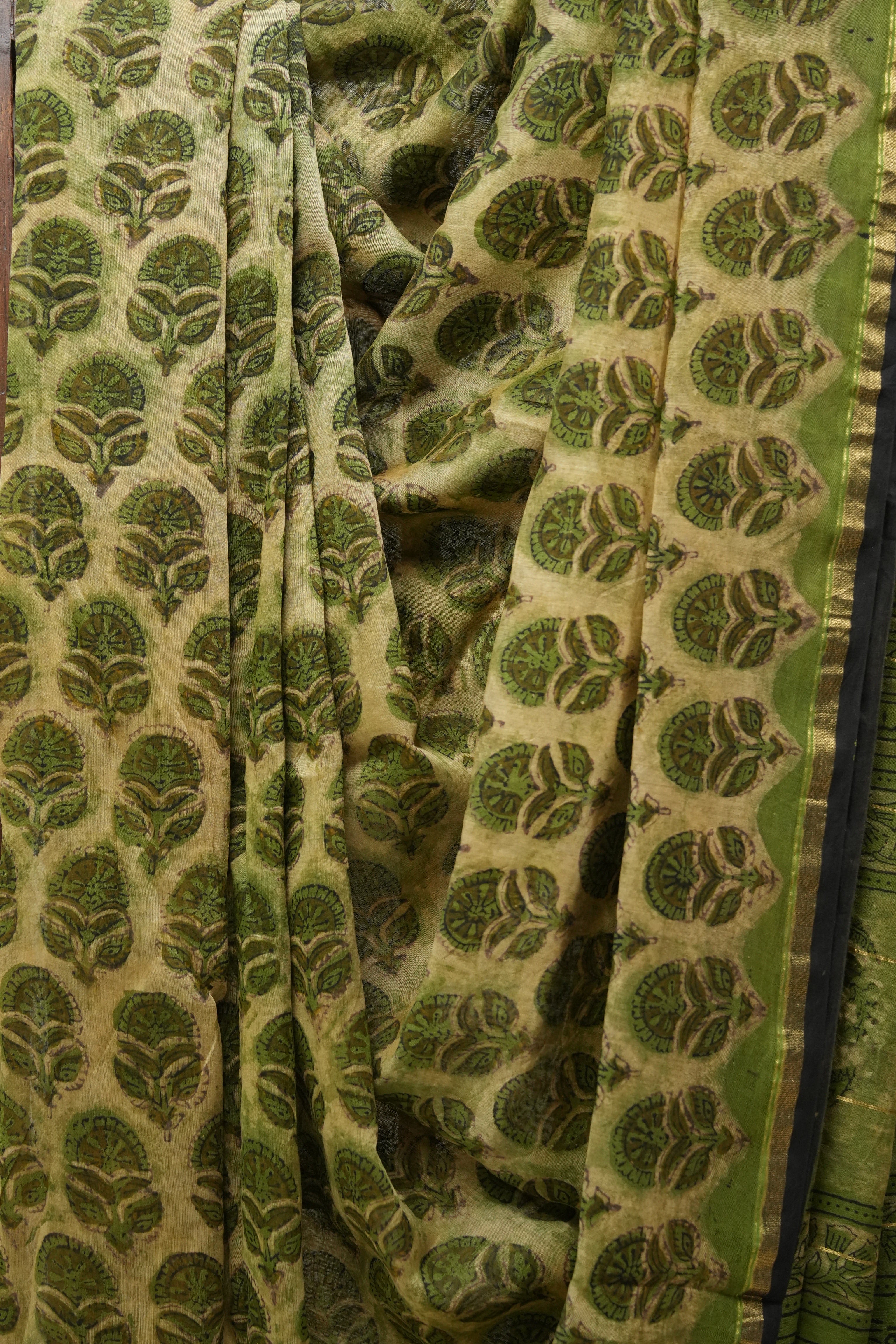 Moss Green HBP Cotton Silk Saree With Chanderi Border - SRMGCSS1218