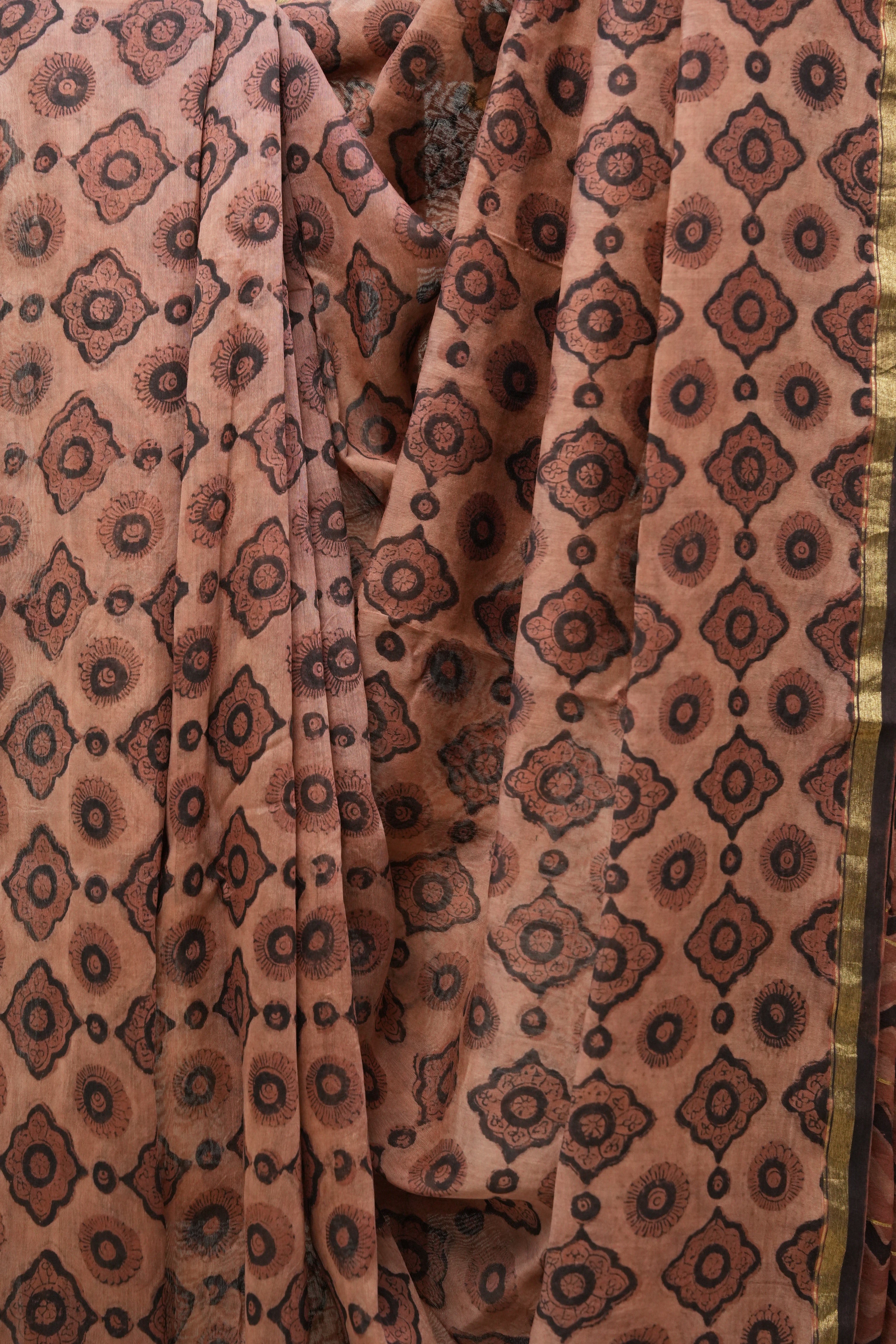 Light Brown HBP Cotton Silk Saree With Chanderi Border - SRLBCSS1216