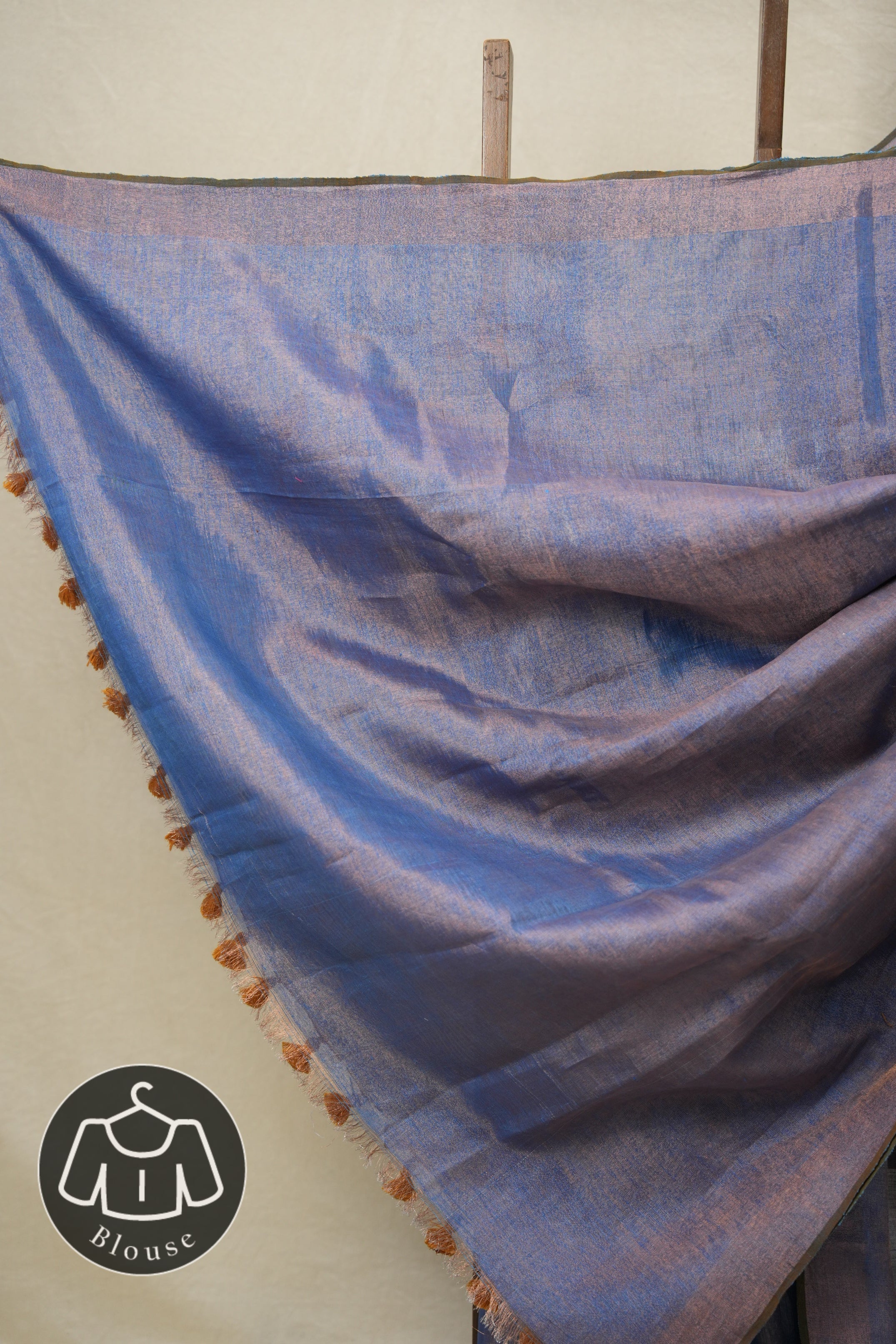 Aqua Blue Copper Tissue Linen Jamdani Saree With Tassels - SRABCTLJS129