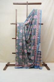 Blue HBP Cotton Silk Saree With Maheshwari Border - SRBCSS1214