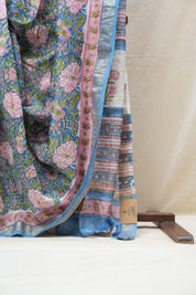 Blue HBP Cotton Silk Saree With Maheshwari Border - SRBCSS1214