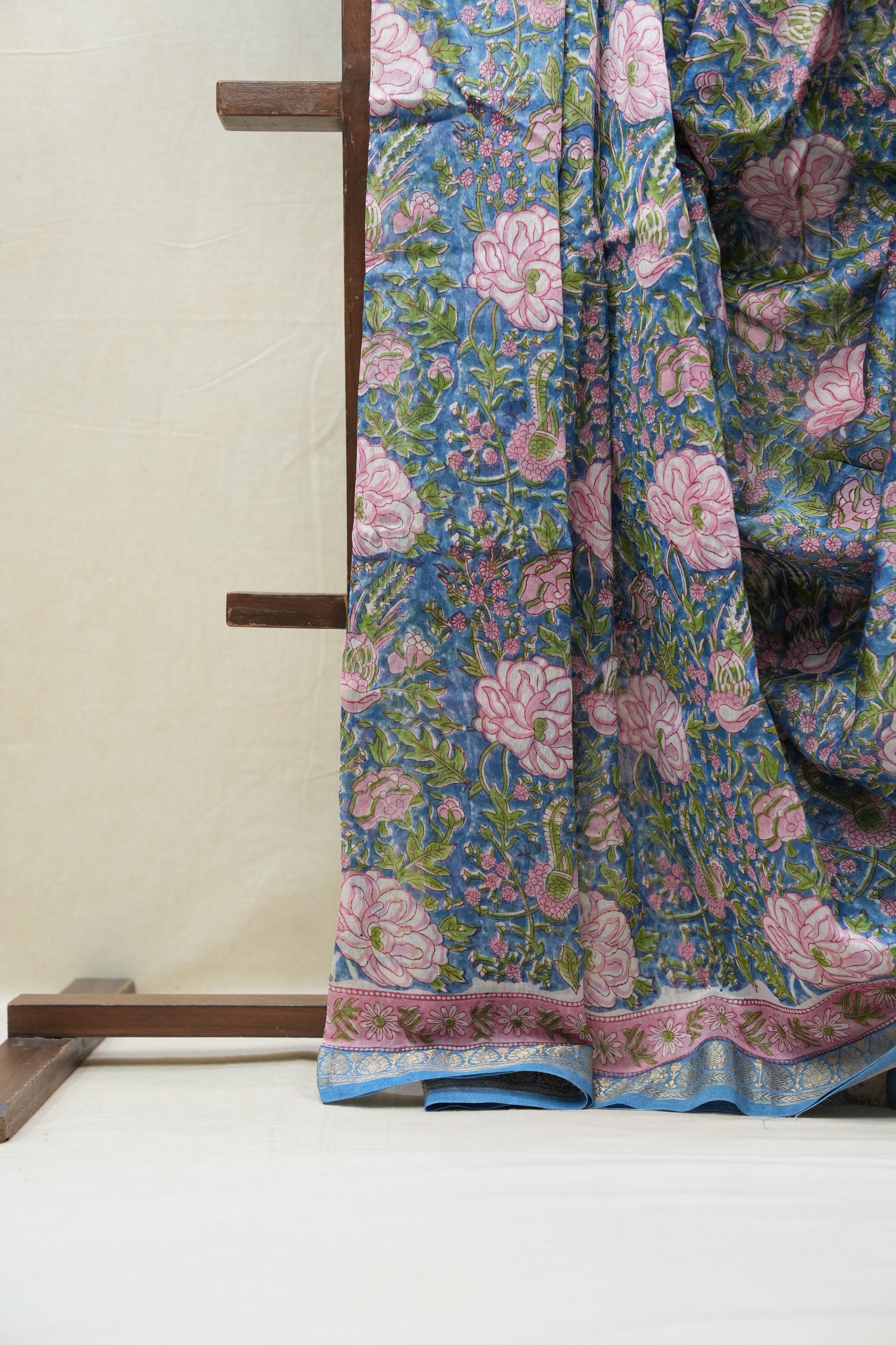 Blue HBP Cotton Silk Saree With Maheshwari Border - SRBCSS1214