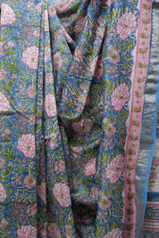 Blue HBP Cotton Silk Saree With Maheshwari Border - SRBCSS1214