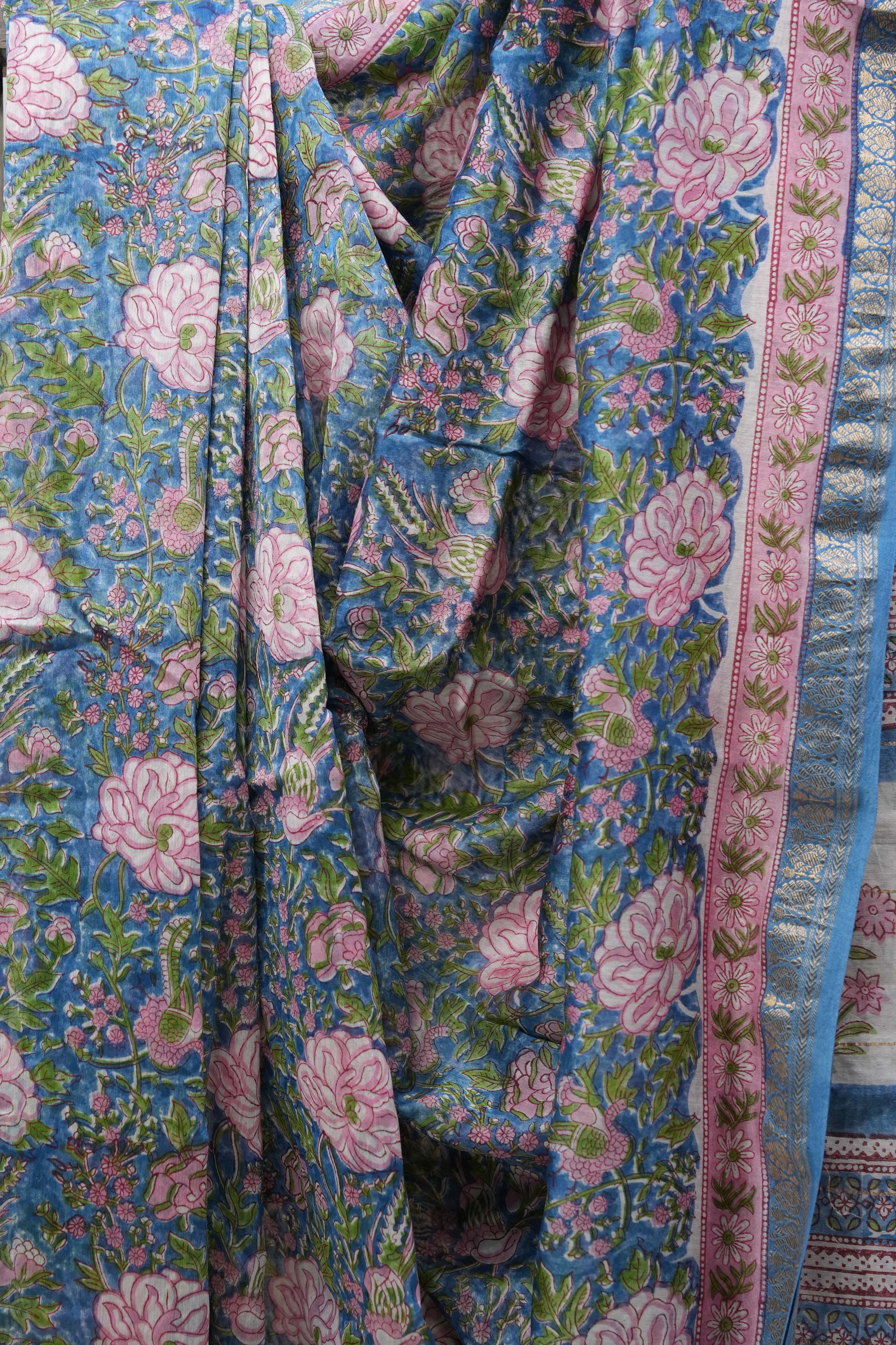 Blue HBP Cotton Silk Saree With Maheshwari Border - SRBCSS1214