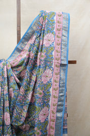 Blue HBP Cotton Silk Saree With Maheshwari Border - SRBCSS1214