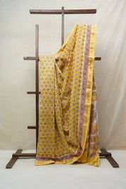 Yellow HBP Cotton Silk Saree With Maheshwari Border - SRYCSS1223
