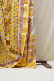 Yellow HBP Cotton Silk Saree With Maheshwari Border - SRYCSS1223