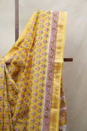 Yellow HBP Cotton Silk Saree With Maheshwari Border - SRYCSS1223