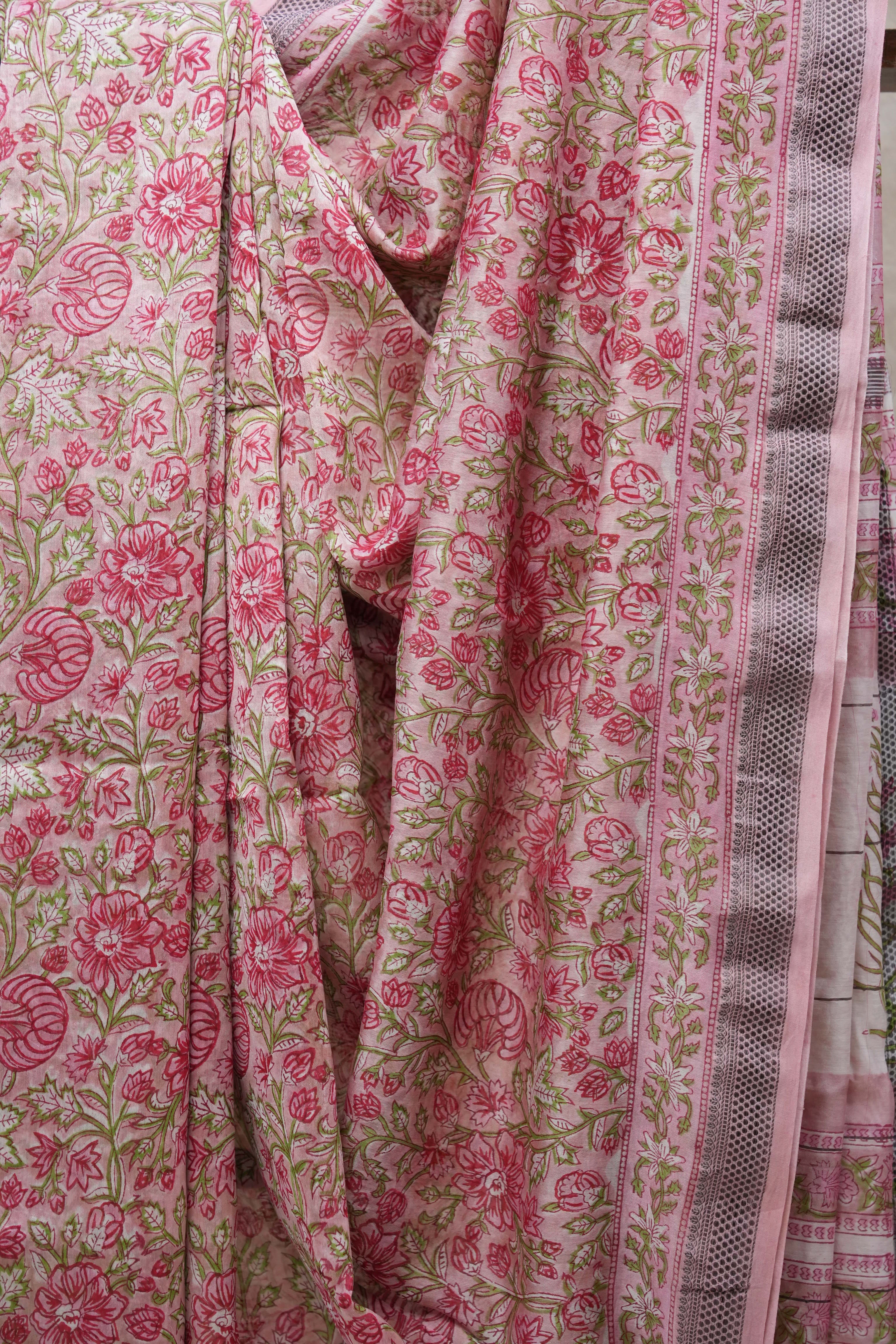 Pink HBP Cotton Silk Saree With Maheshwari Border - SRPCSS1197