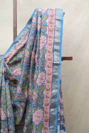 Blue HBP Cotton Silk Saree With Maheshwari Border - SRBCSS1205