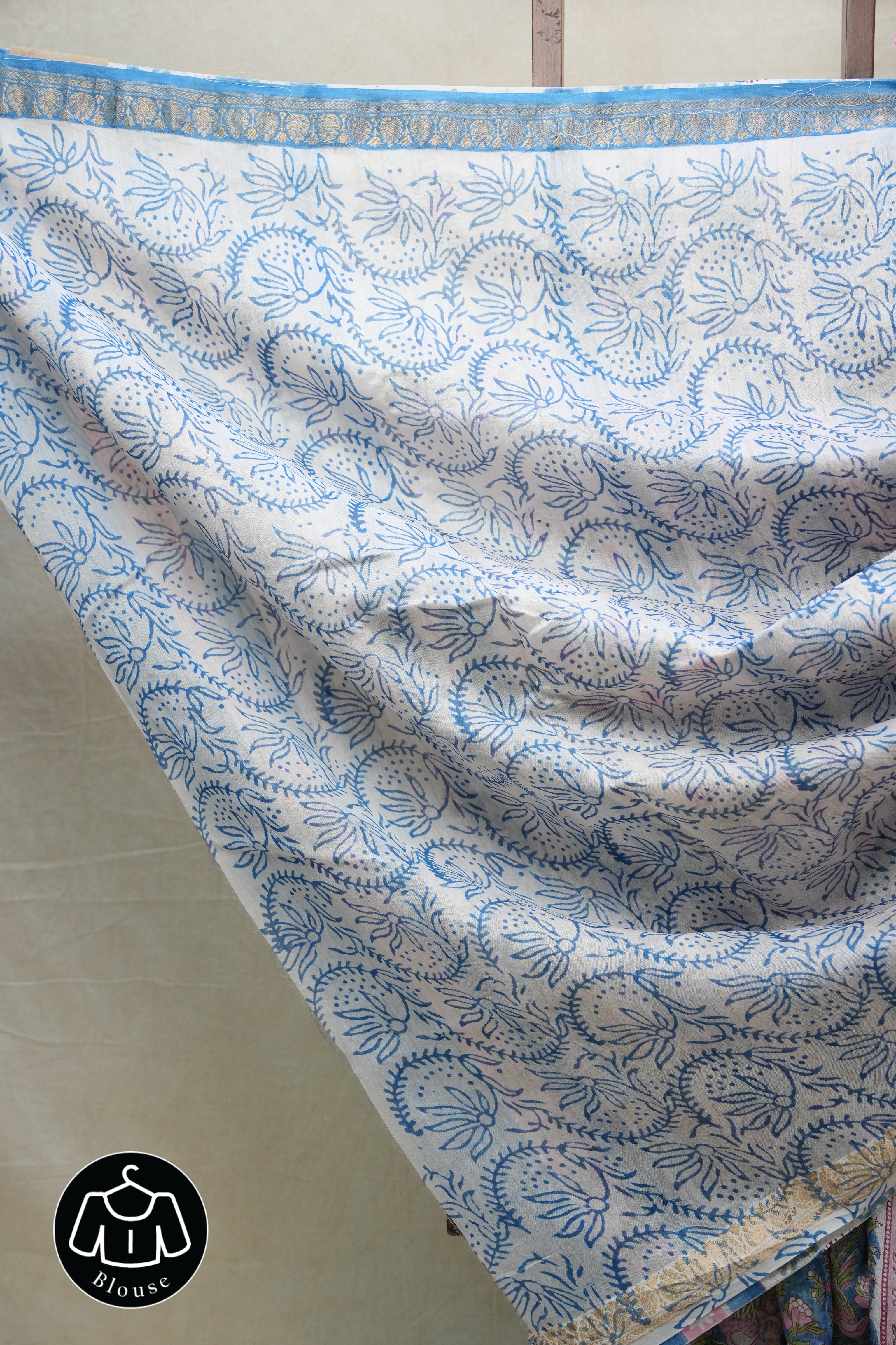 Blue HBP Cotton Silk Saree With Maheshwari Border - SRBCSS1205