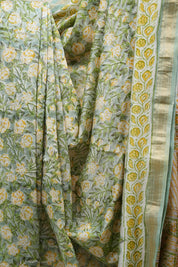 Mint Green HBP Cotton Silk Saree With Maheshwari Border - SRMGCSS1207