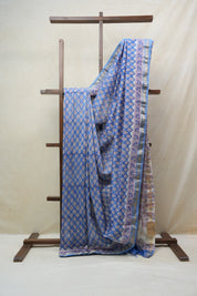 Blue HBP Cotton Silk Saree With Maheshwari Border - SRBCSS1203