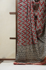 Maroon-Black HBP Cotton Silk Saree With Maheshwari Border - SRMBCSS1221