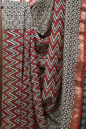 Maroon-Black HBP Cotton Silk Saree With Maheshwari Border - SRMBCSS1221