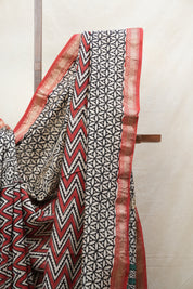 Maroon-Black HBP Cotton Silk Saree With Maheshwari Border - SRMBCSS1221