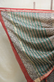 Maroon-Black HBP Cotton Silk Saree With Maheshwari Border - SRMBCSS1221