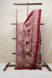 White-Peach HBP Cotton Silk Saree With Maheshwari Border - SRWPCSS1220