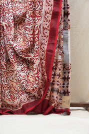 White-Peach HBP Cotton Silk Saree With Maheshwari Border - SRWPCSS1220