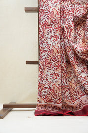 White-Peach HBP Cotton Silk Saree With Maheshwari Border - SRWPCSS1220