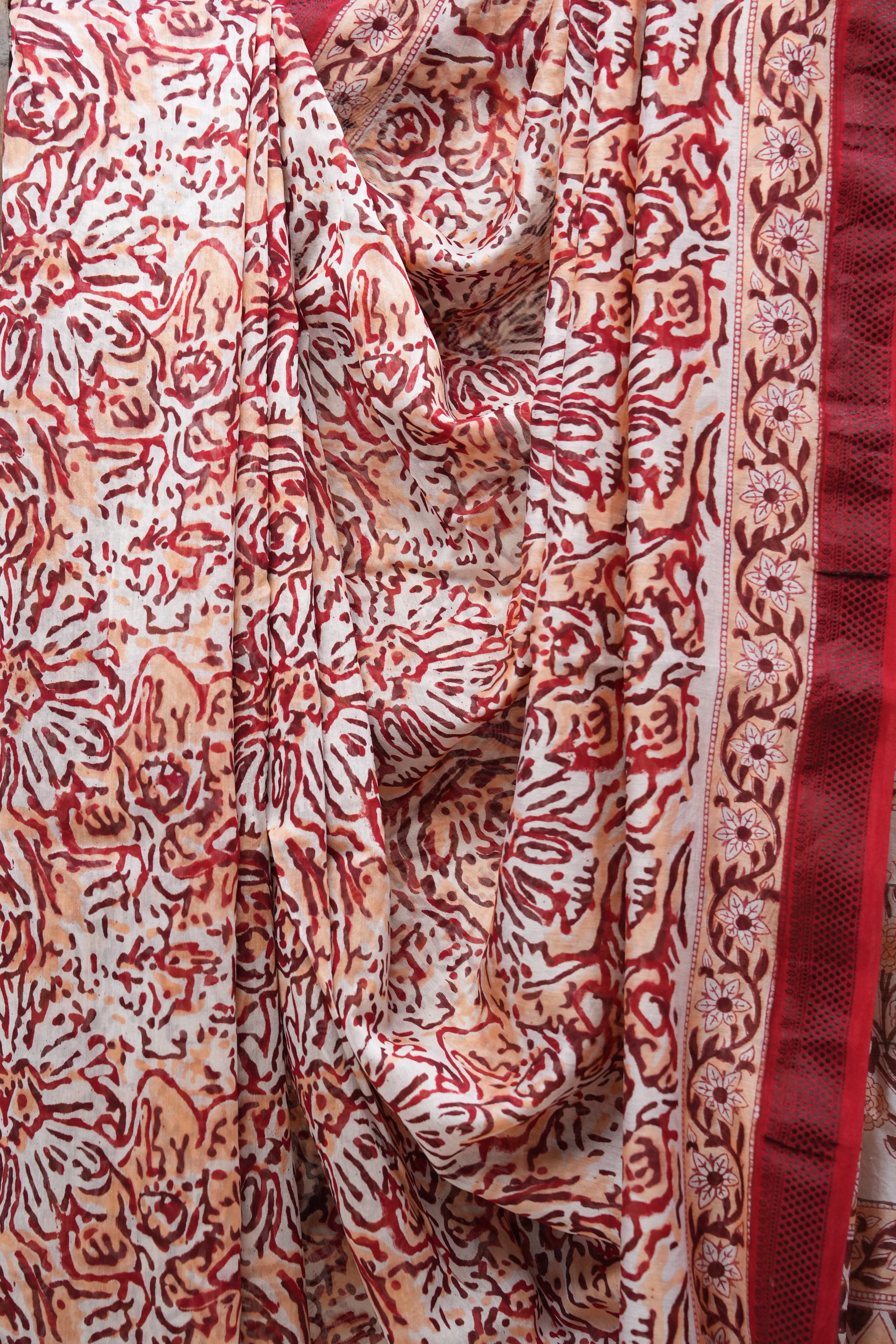 White-Peach HBP Cotton Silk Saree With Maheshwari Border - SRWPCSS1220