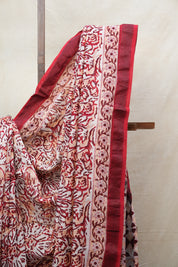 White-Peach HBP Cotton Silk Saree With Maheshwari Border - SRWPCSS1220