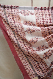 White-Peach HBP Cotton Silk Saree With Maheshwari Border - SRWPCSS1220