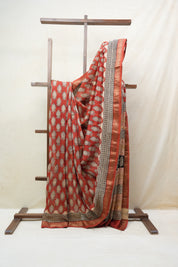 Maroon HBP Cotton Silk Saree With Maheshwari Border - SRMCSS1222