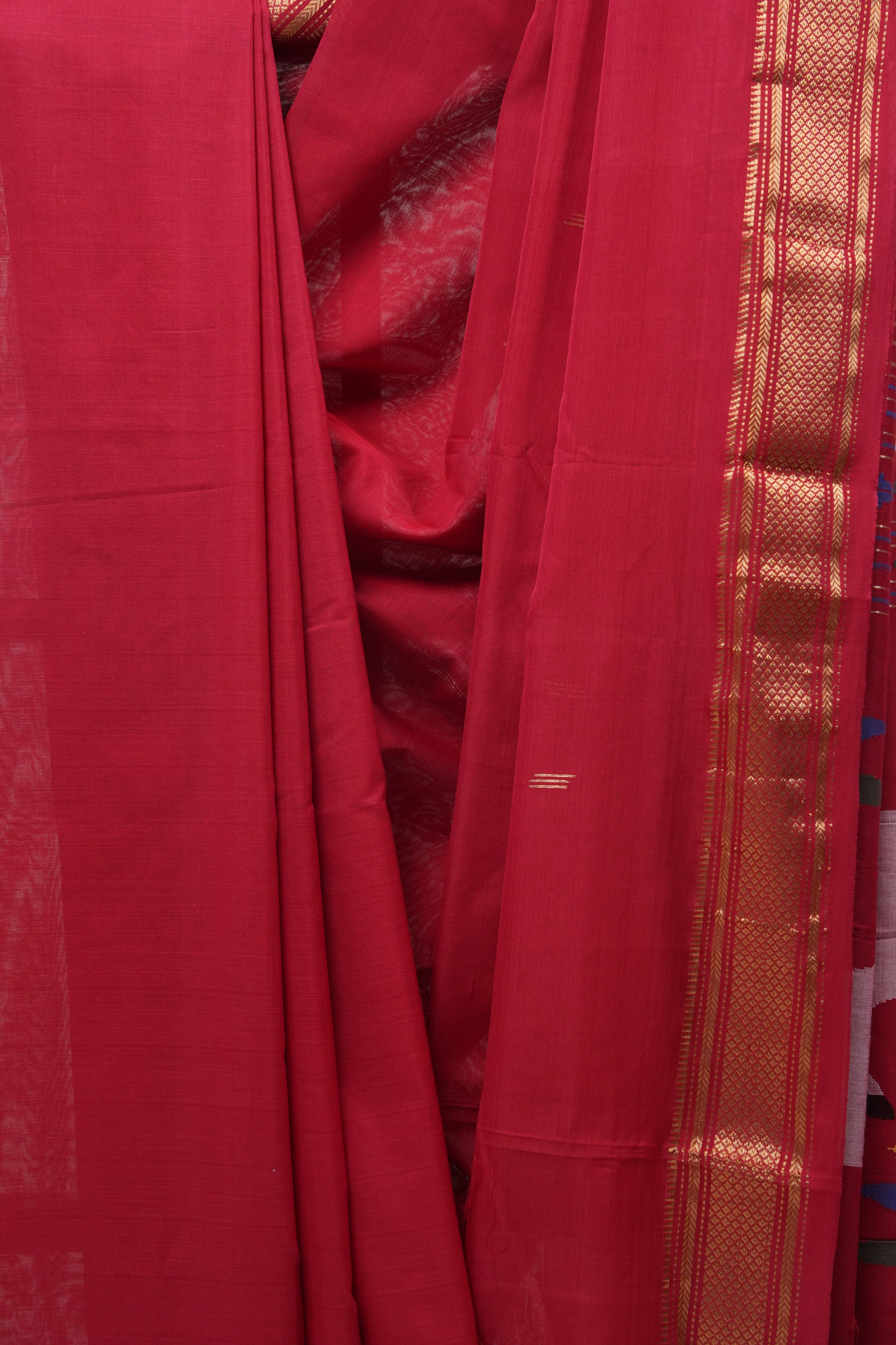 Red Cotton Paithani Saree - SRRCPS571