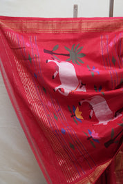 Red Cotton Paithani Saree - SRRCPS571