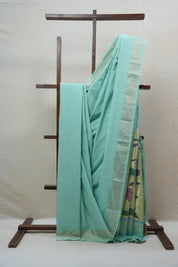 Mint Green Cotton Paithani Saree - SRMGCPS558