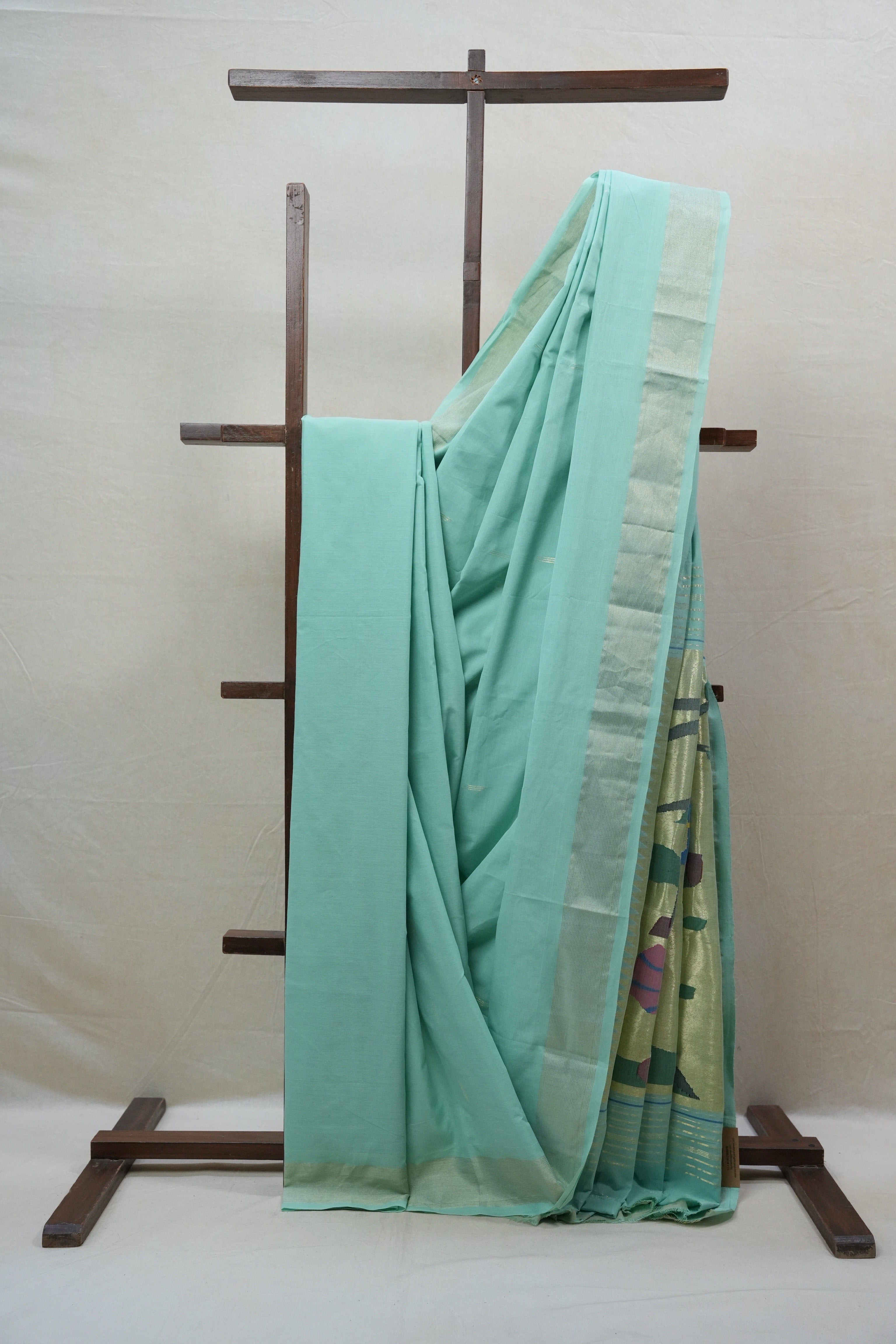 Mint Green Cotton Paithani Saree - SRMGCPS558