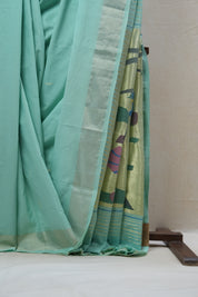 Mint Green Cotton Paithani Saree - SRMGCPS558