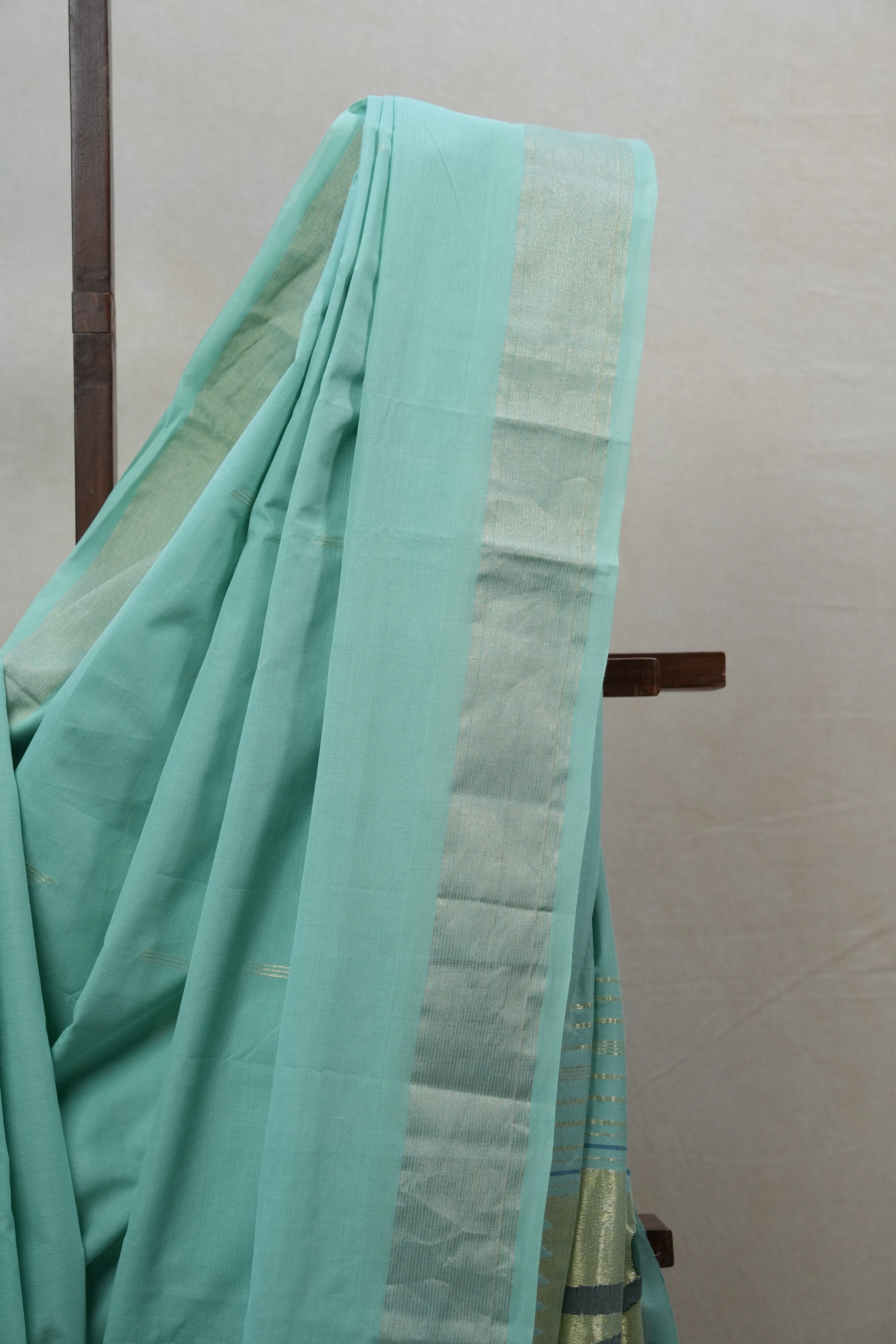 Mint Green Cotton Paithani Saree - SRMGCPS558