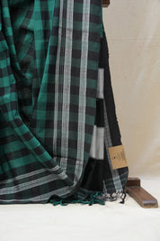 Green - Black Cotton Ilkal Saree  - SRGBCIS593