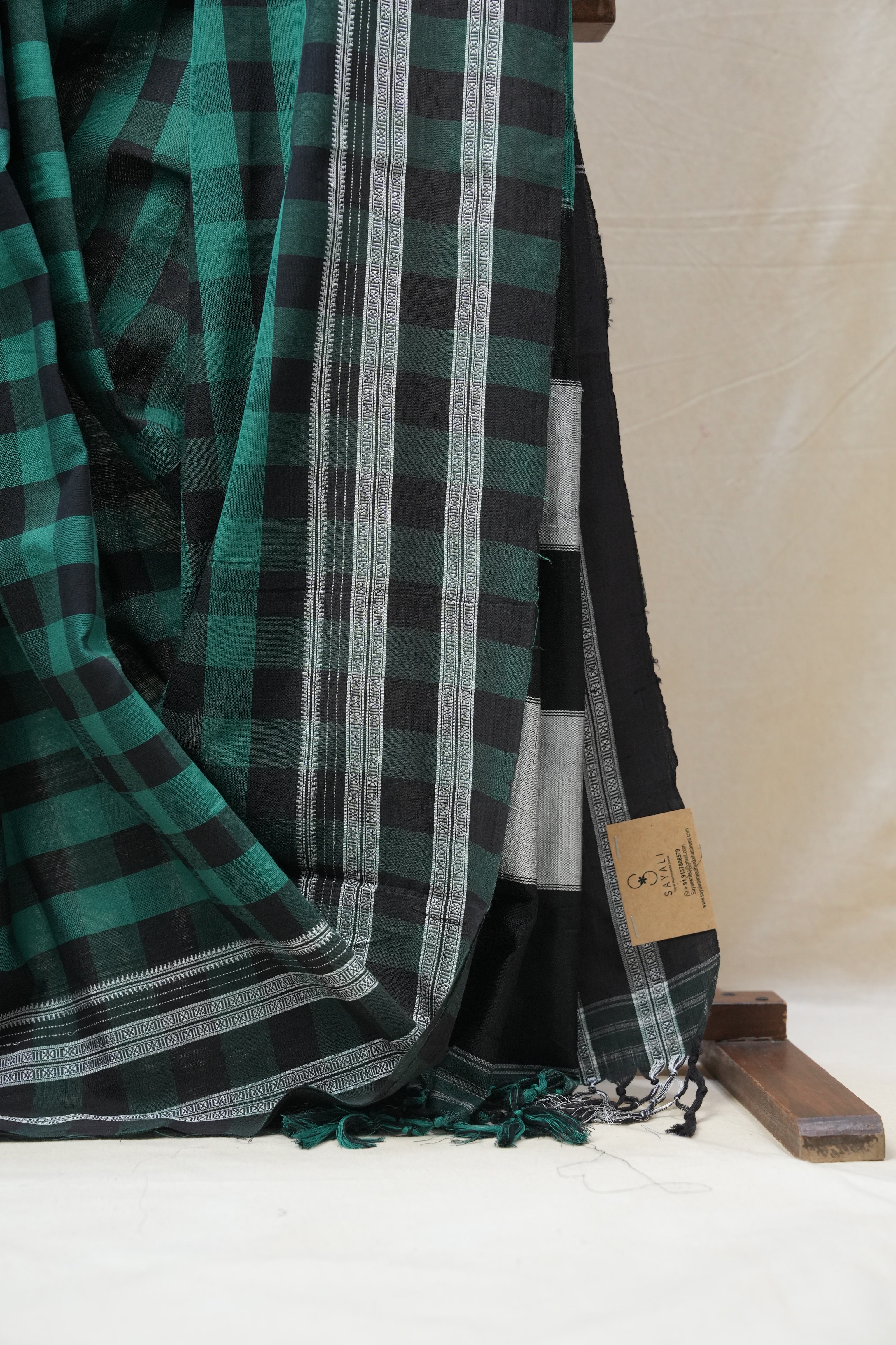 Green - Black Cotton Ilkal Saree  - SRGBCIS593