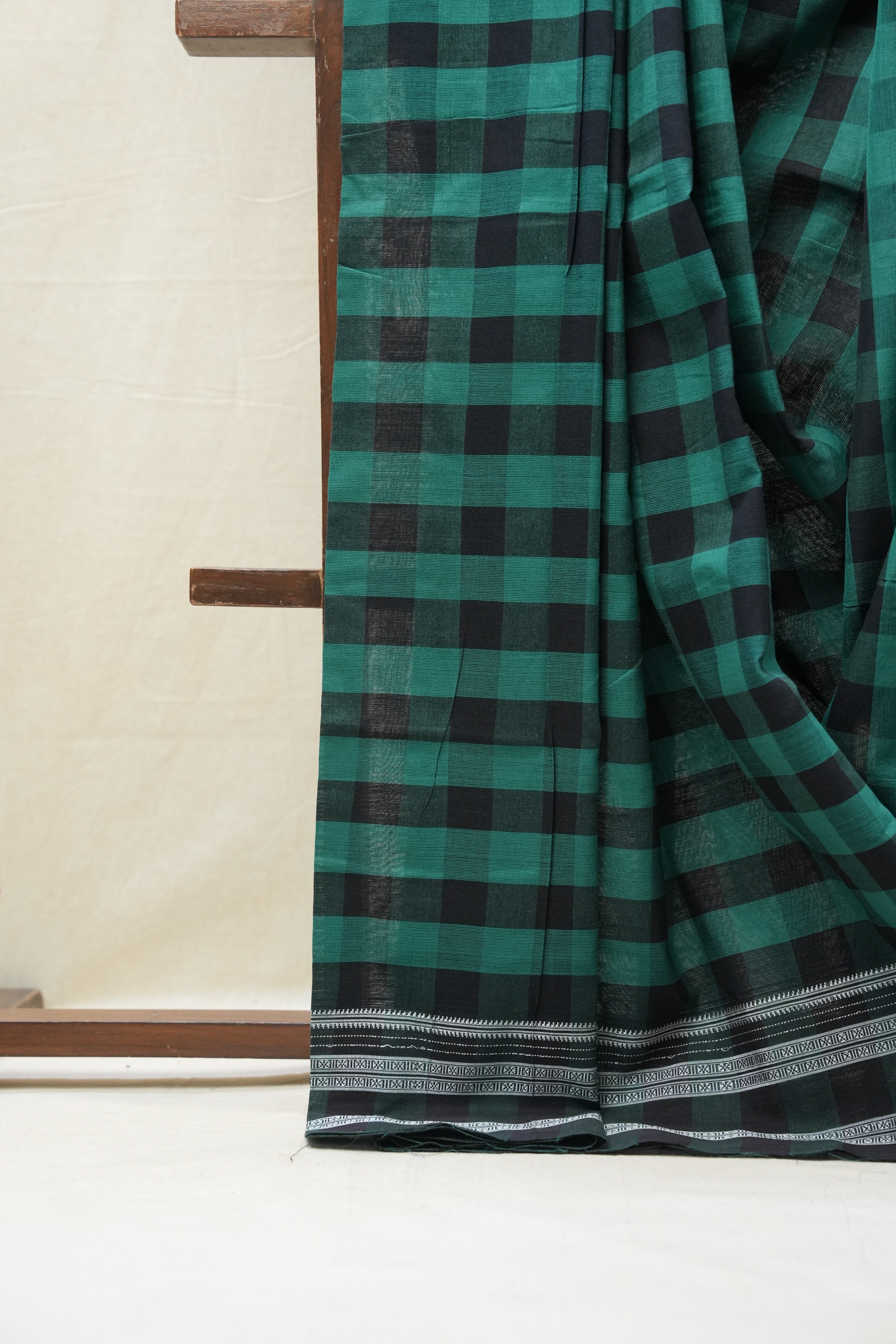 Green - Black Cotton Ilkal Saree  - SRGBCIS593