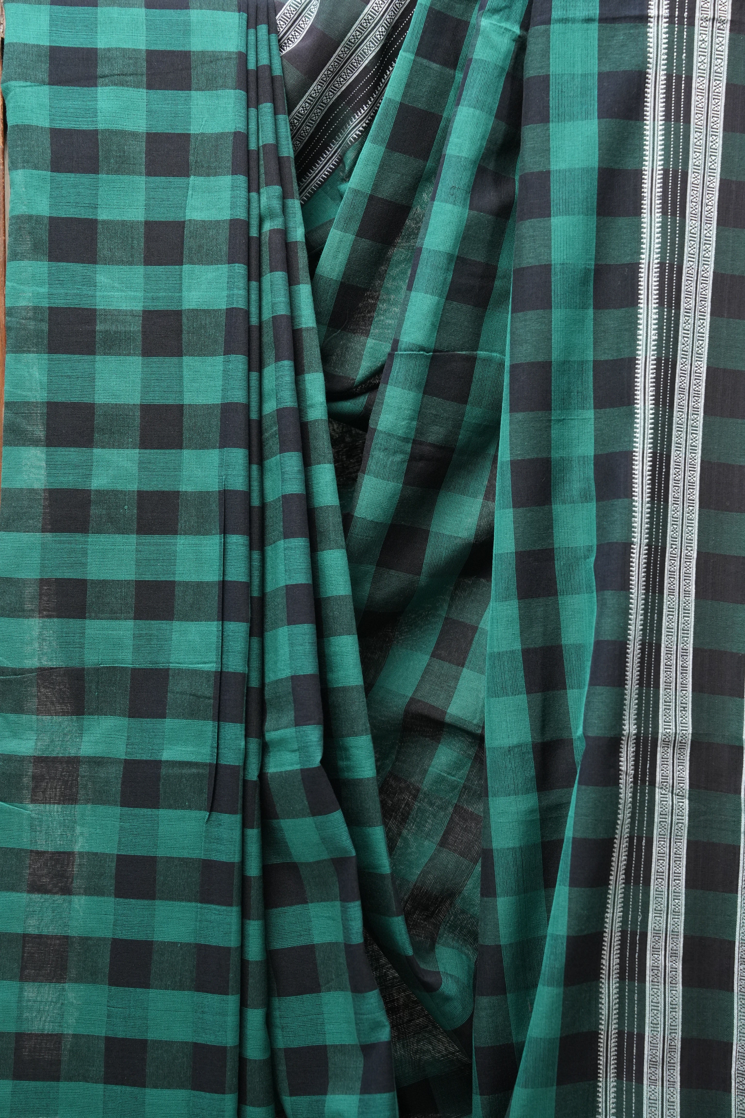 Green - Black Cotton Ilkal Saree  - SRGBCIS593