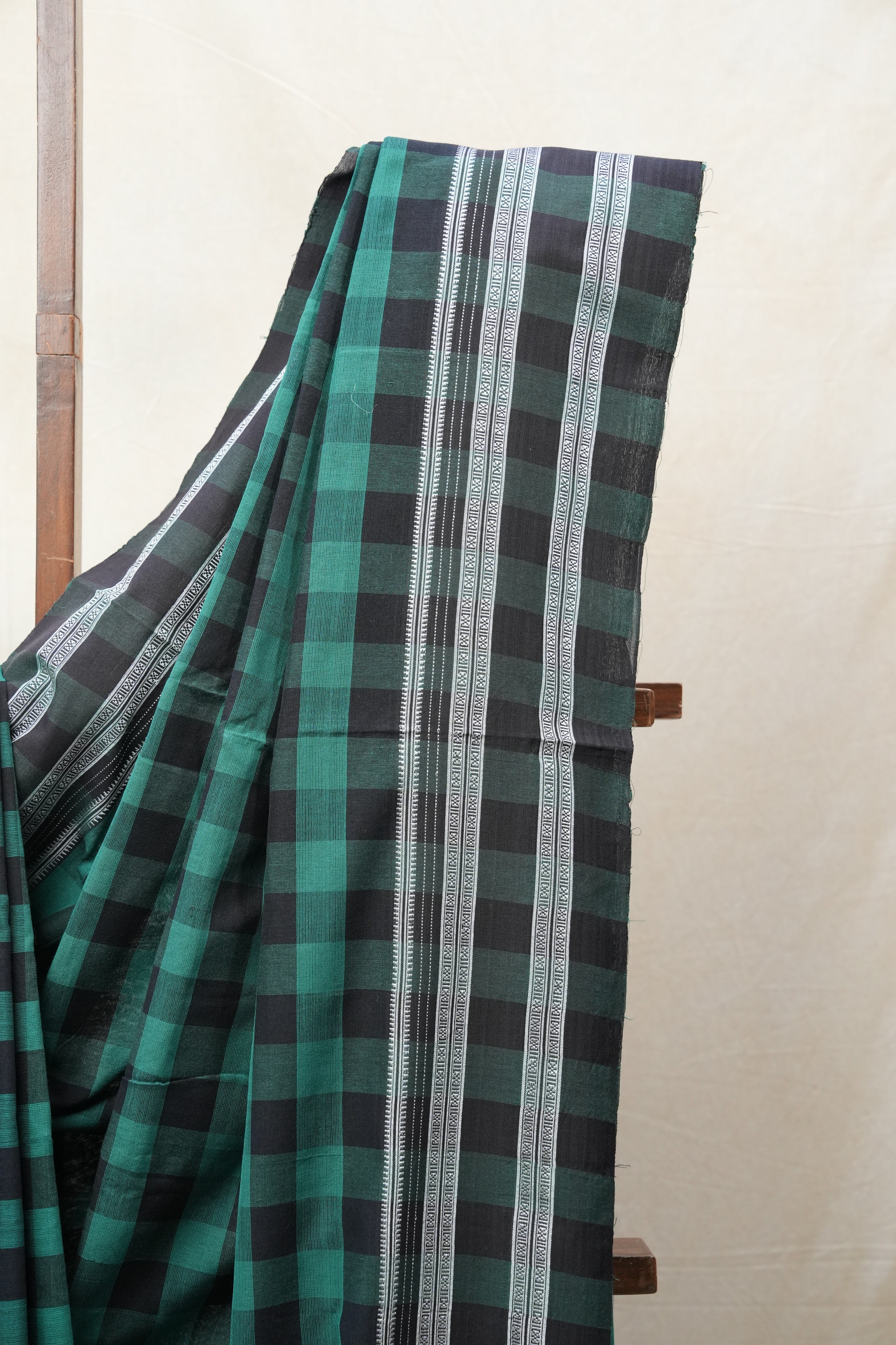 Green - Black Cotton Ilkal Saree  - SRGBCIS593