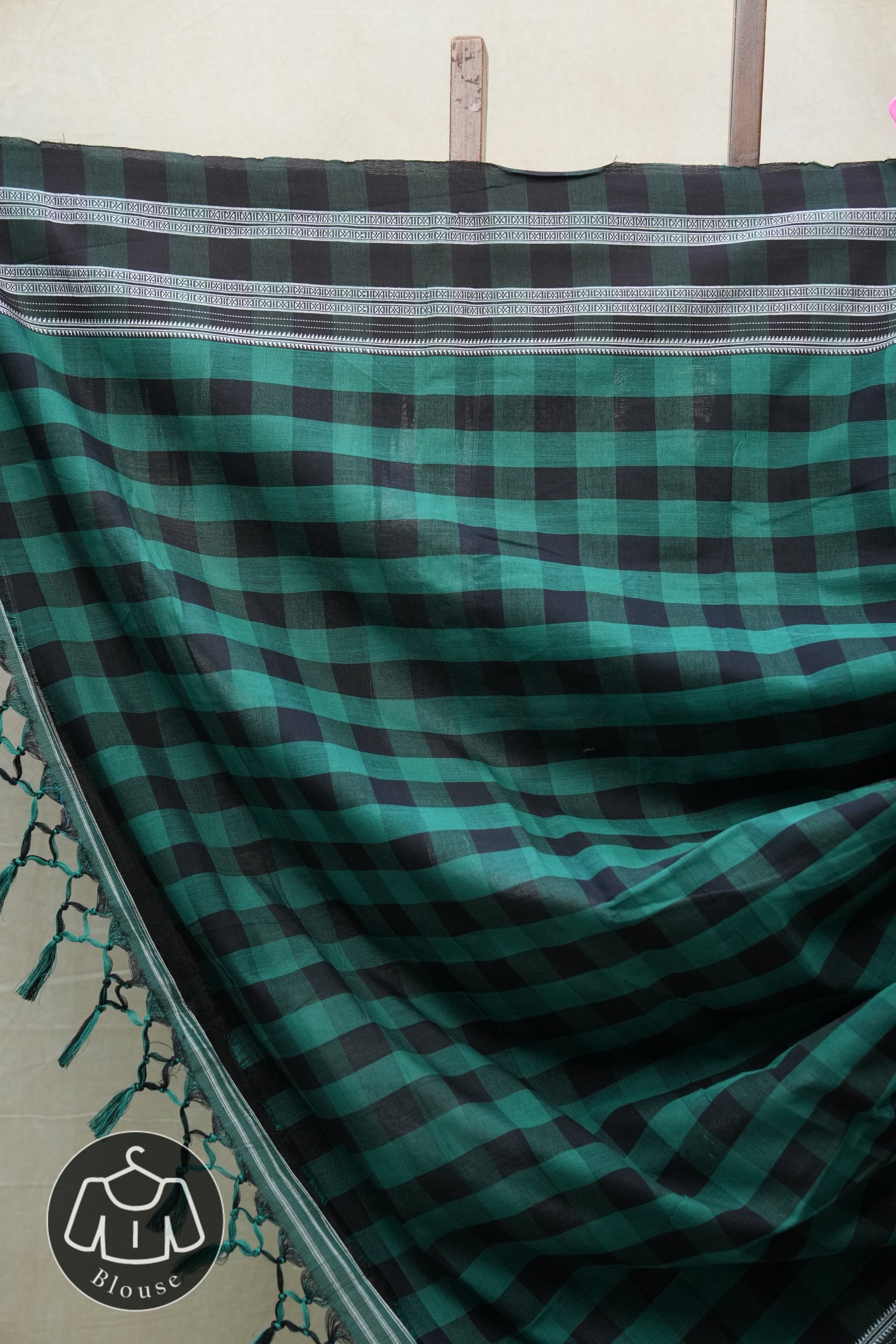 Green - Black Cotton Ilkal Saree  - SRGBCIS593