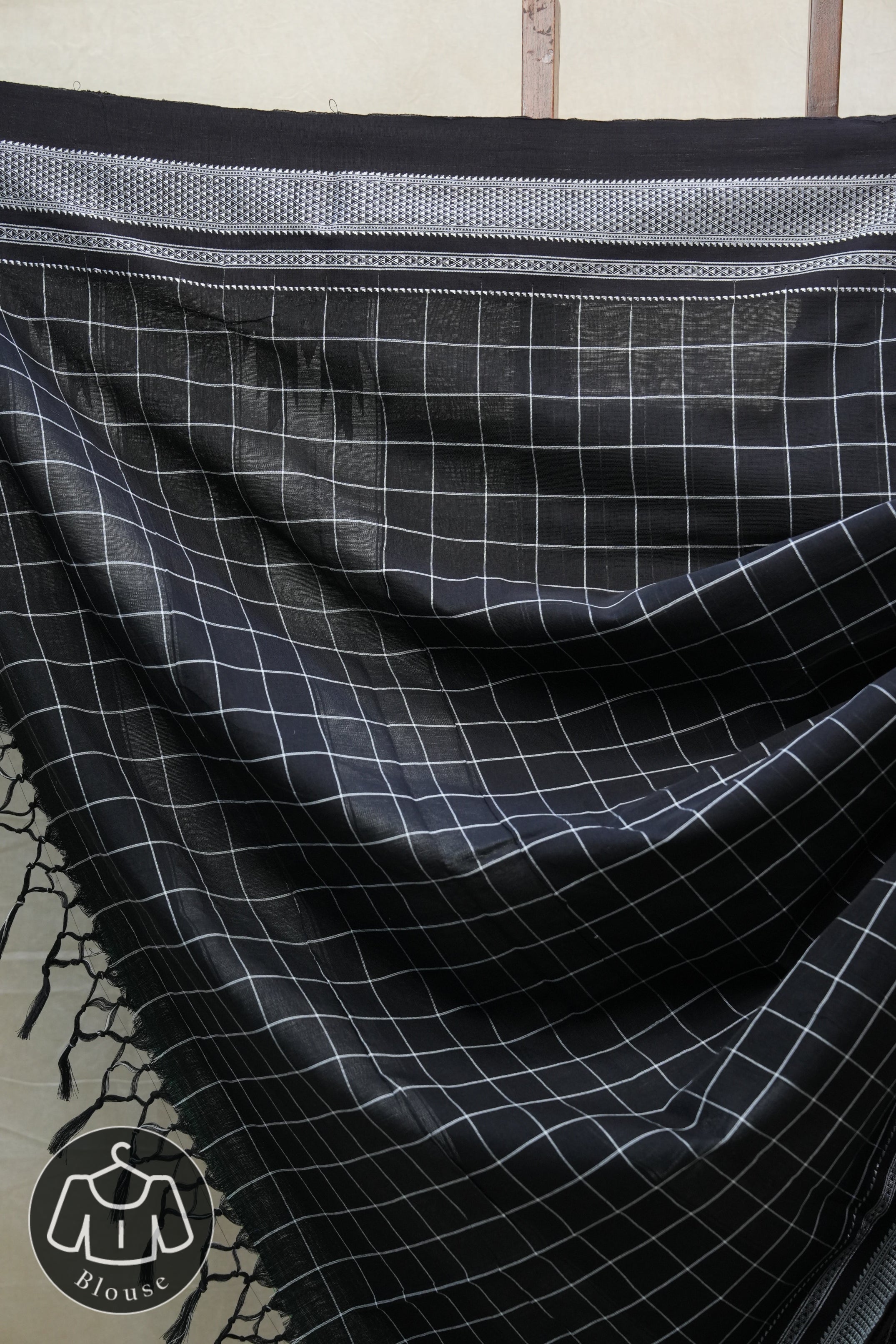 Black Cotton Ilkal Saree  - SRBCIS590
