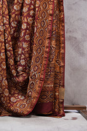 Maroon HBP Chanderi Cotton Silk Saree With Chanderi Border - SRMCS1132