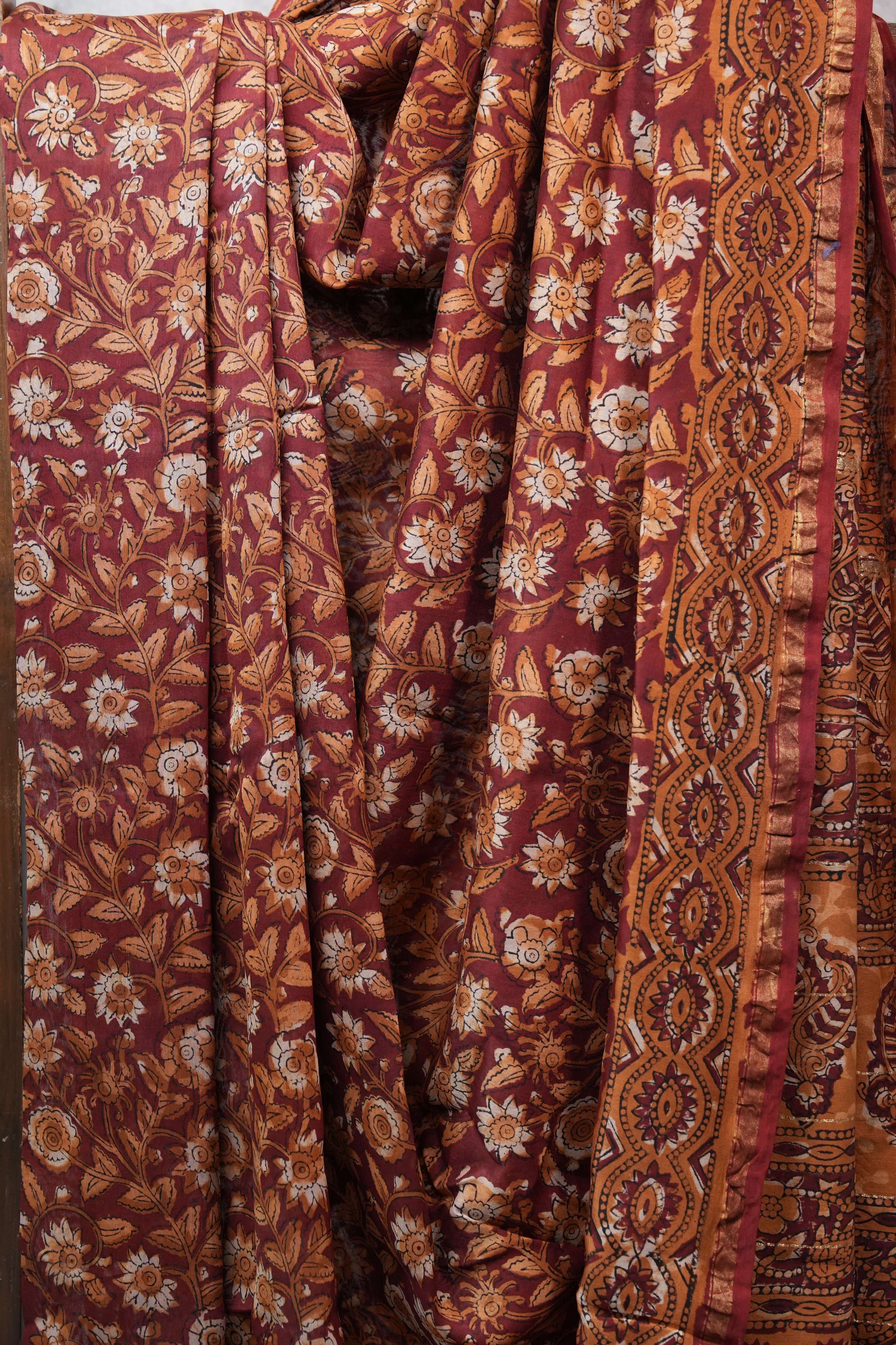 Maroon HBP Chanderi Cotton Silk Saree With Chanderi Border - SRMCS1132