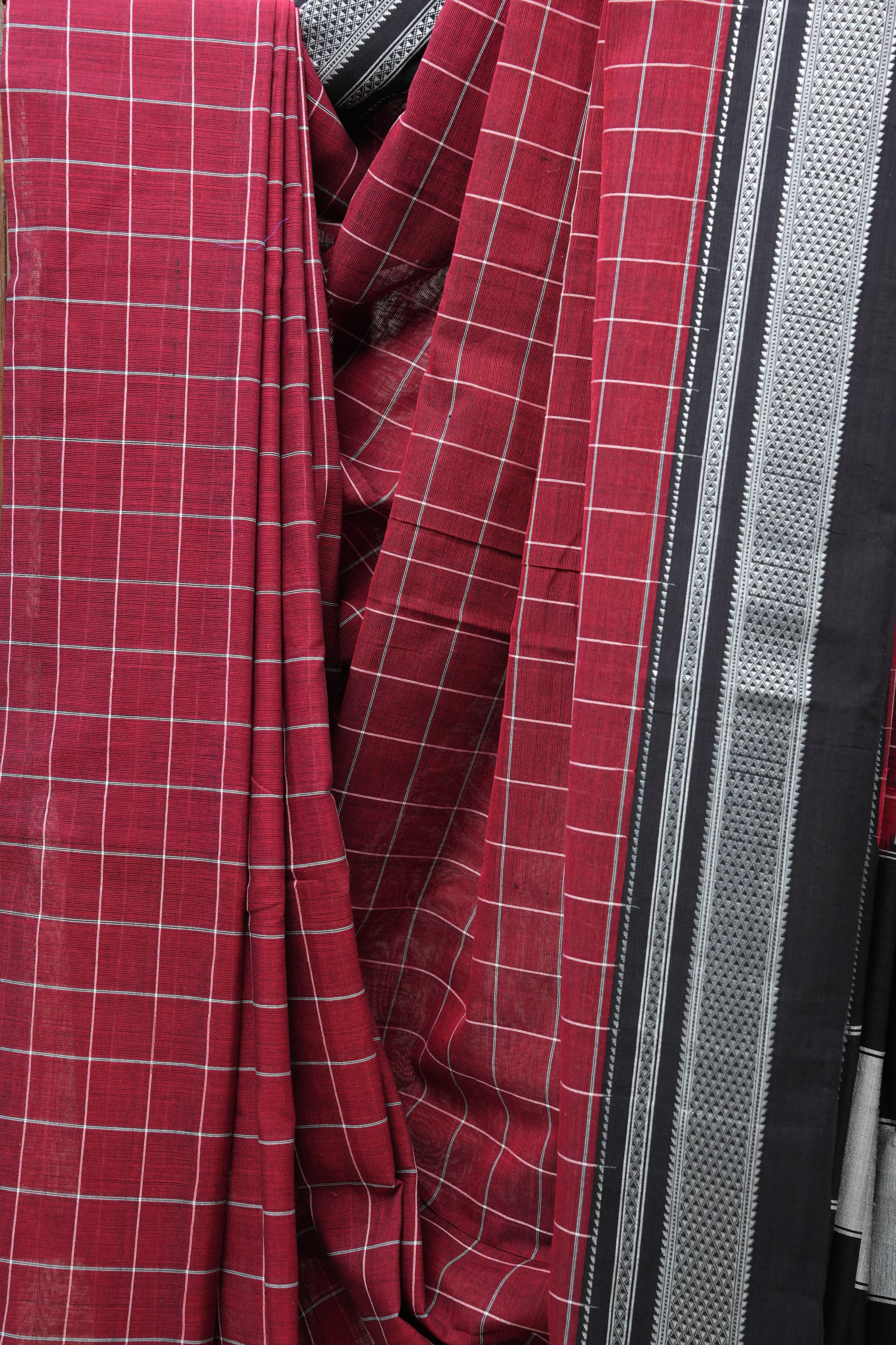 Maroon Cotton Ilkal Saree  - SRMCIS591