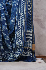 Indigo HBP Chanderi Cotton Silk Saree With Chanderi Border - SRICS1127