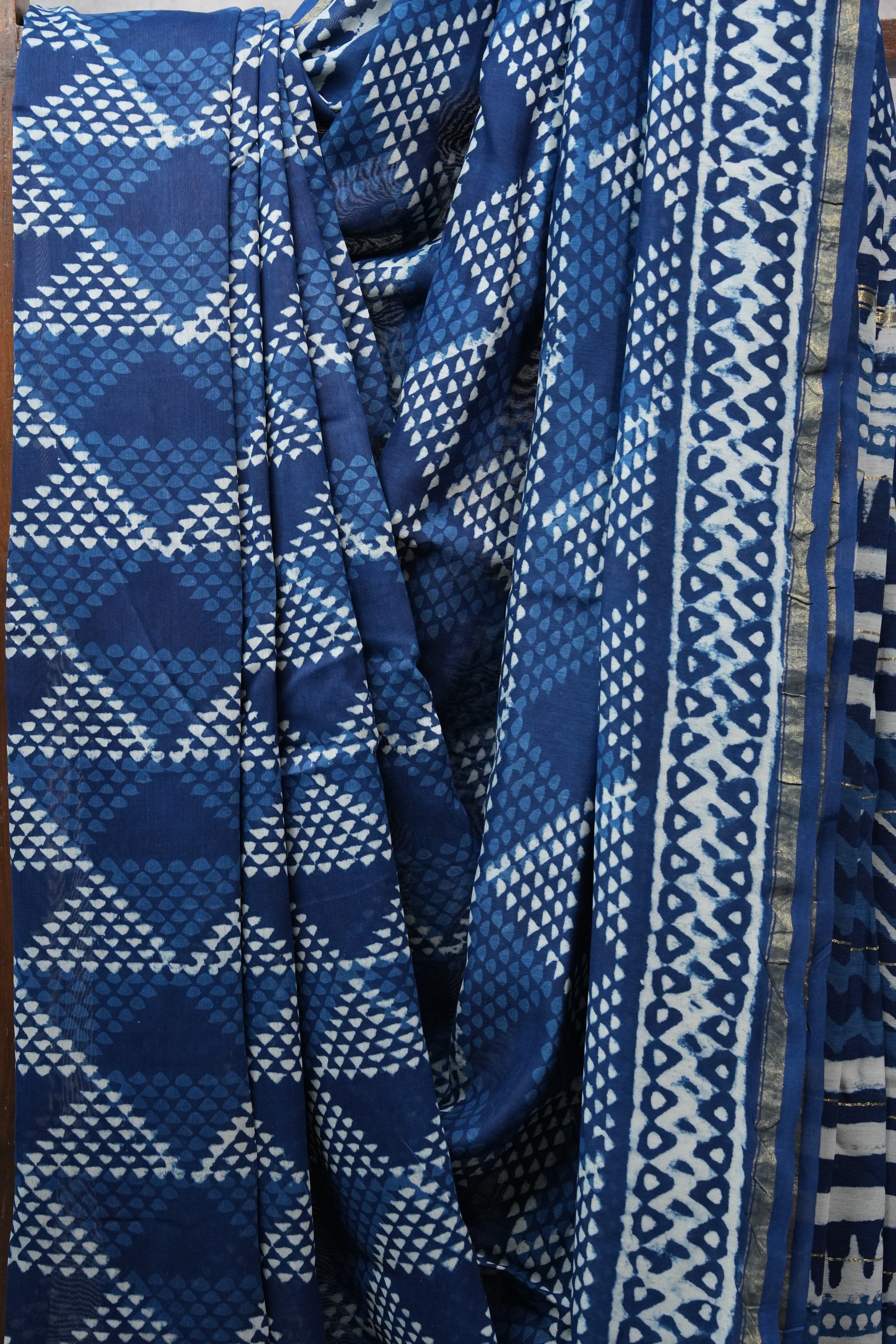 Indigo HBP Chanderi Cotton Silk Saree With Chanderi Border - SRICS1127