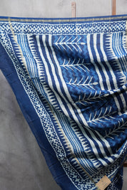 Indigo HBP Chanderi Cotton Silk Saree With Chanderi Border - SRICS1127
